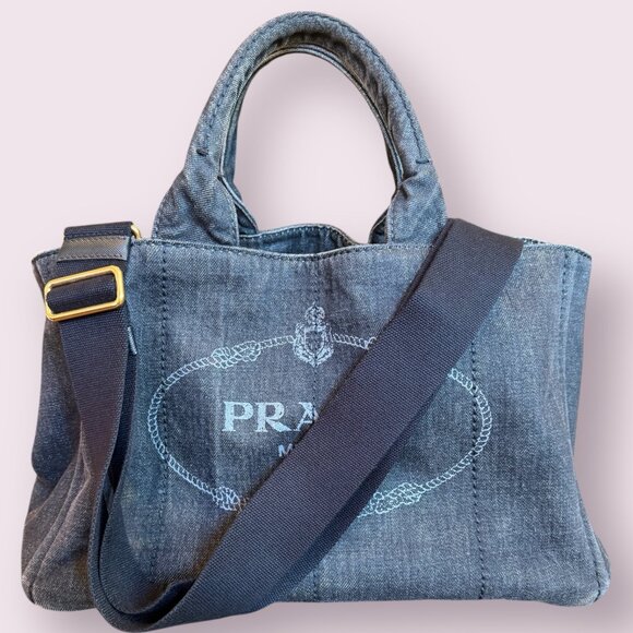 Authentic Prada Canapa Medium Nero Denim Tote | Strap Included - Picture 3 of 9